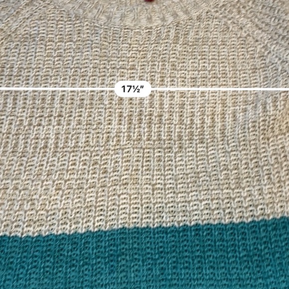 John + Jenn Color Block Lightweight Teal Retro Style Boxy Sweater size Small - Picture 13 of 14